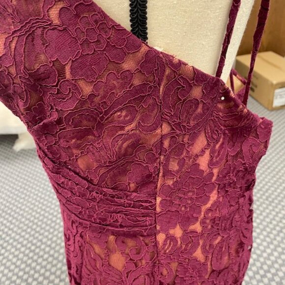 Burgundy & Lace Evening Dress with Low Back - Picture 7 of 11